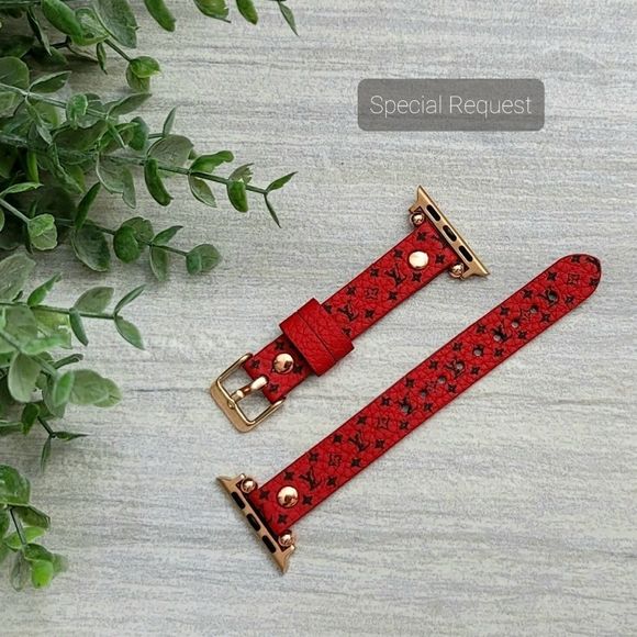 Premium Leather Apple Watch Band Straps Red - Picture 5 of 13